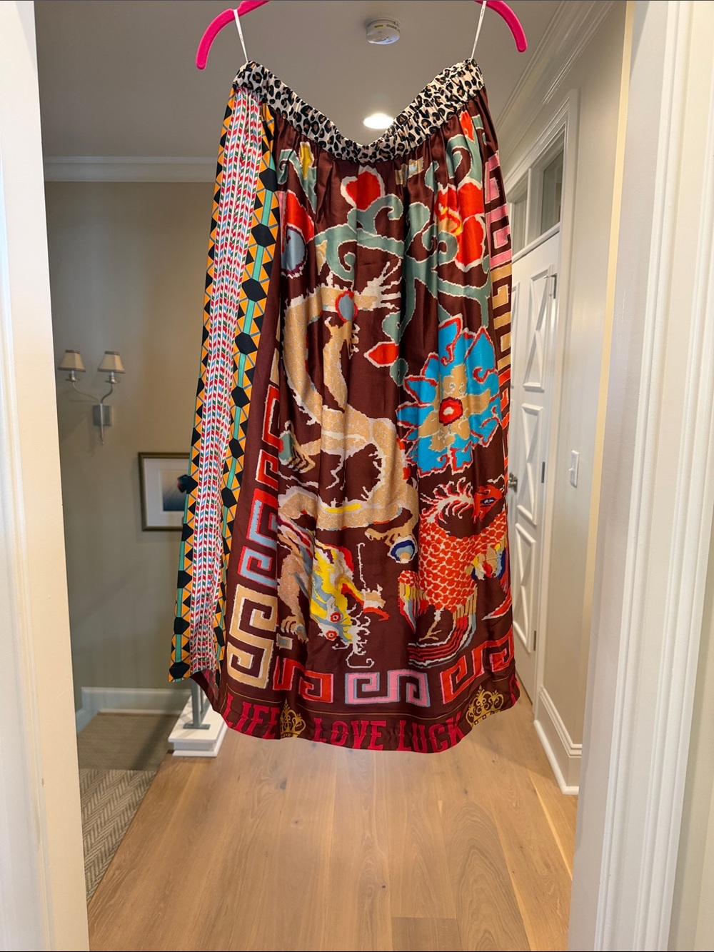 Me369 Red and brown Multi Print dragon Skirt